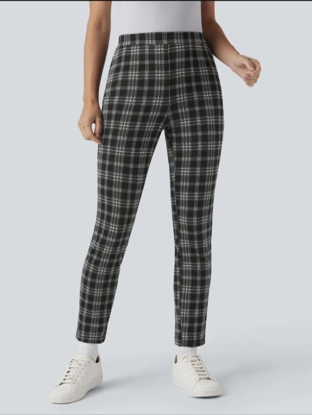 Halara Flex High Waisted Pocket Houndstooth Plaid Skinny Work Pants - Picture 2 of 10